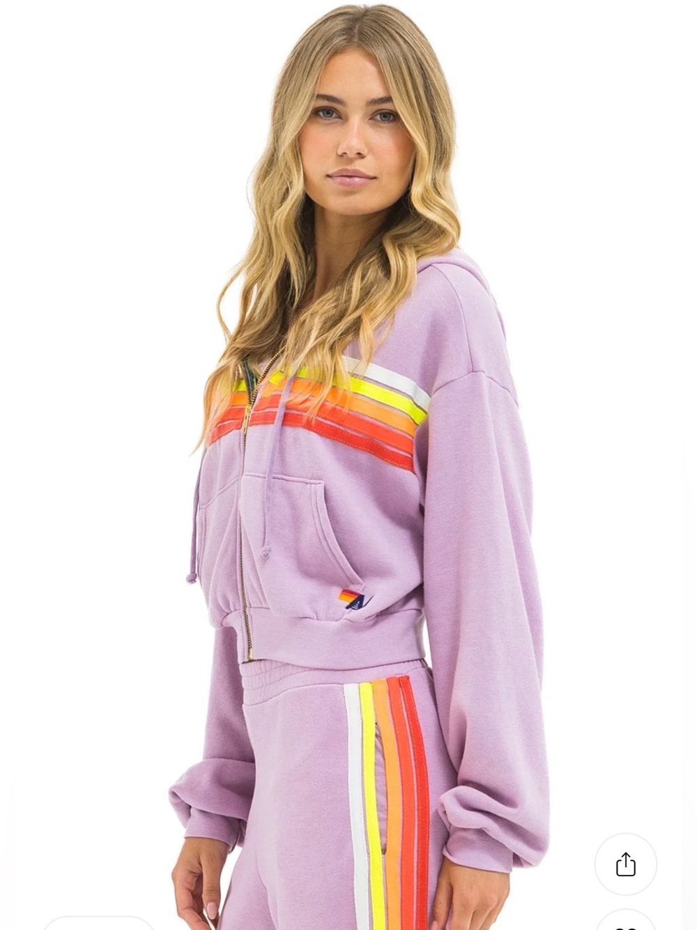 Aviator Nation Mauve Crop Zip Hoodie with Five Stripes